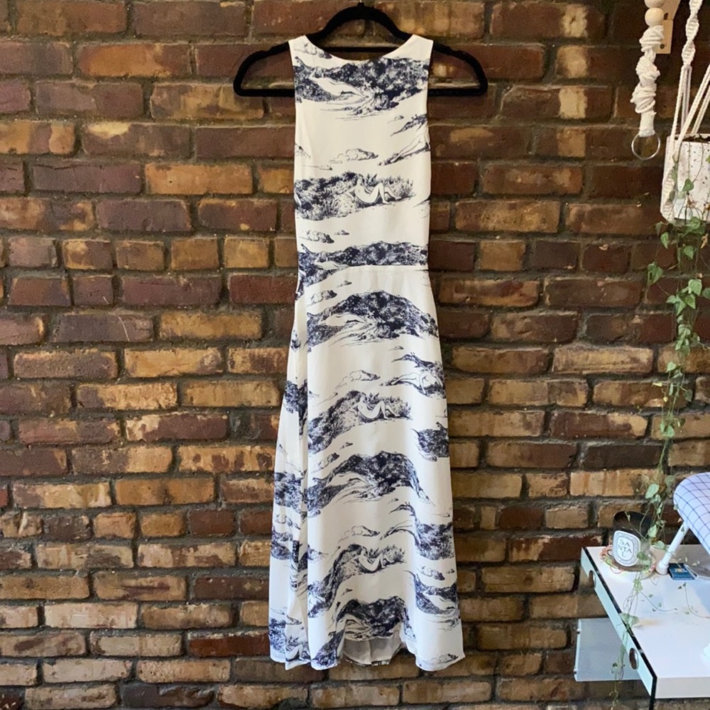 Reformation White and Navy Blue Backless Maxi Dress